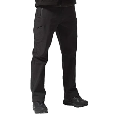 Afbeelding van FREE SOLDIER Heren Softshell fleece gevoerde wandelbroek Waterdicht Winddicht Warme winterbroek(Zwart 54EU_38UK)