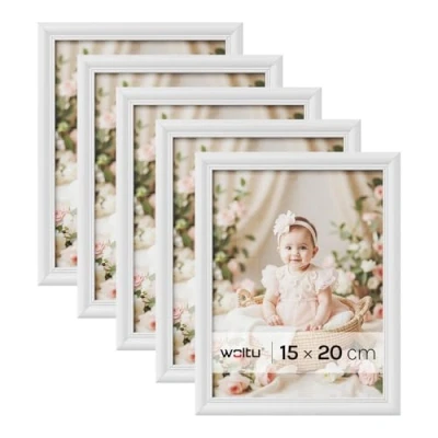 Afbeelding van WOLTU Fotolijstje Wit set van 5 in Houten en glas,Fotolijstjes Decoratief 15x20cm,9419