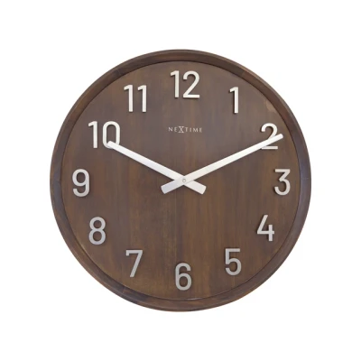 Afbeelding van Grote wandklok 50cm Stille klok Walnoot hout NeXtime Precious