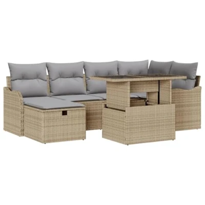 Afbeelding van vidaXL 7 delige Tuin Sofa Set met Kussens Beige Poly Rattan