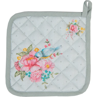 Afbeelding van Clayre &amp; Eef Pannenlap 20x20 cm Groen Katoen Bloemen Afgiet
