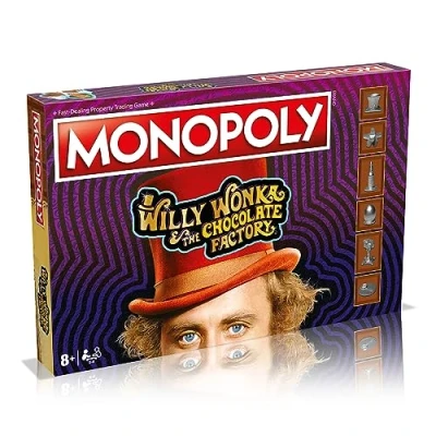 Afbeelding van Winning Moves Willy Wonka en het Monopoly bordspel van de chocoladefabriek, ga naar Slugworth, Charlie Bucket Furnace verander je weg succes, leuk cadeau voor kinderen vanaf 8 jaar.