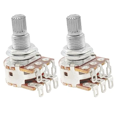 Afbeelding van Musiclily Pro Aluminium Mini Metric Blend Pots MN500K Dual Balance Potmeter met Center Detent voor Elektrische Gitaar en Basgitaar (2 Stuks)