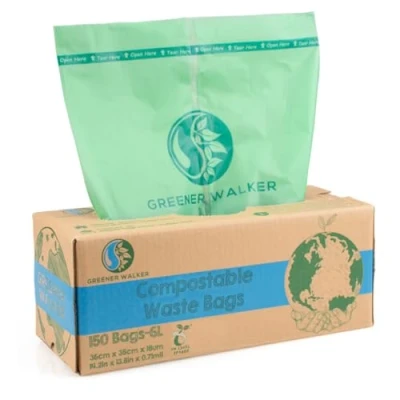 Afbeelding van GREENER WALKER 100% Composteerbaar 6L Afvalzakken voor Voedselafval, 150 Zakken Biologisch Afbreekbaar Keuken Vuilniszak met EN13432 en BPI Certificaat