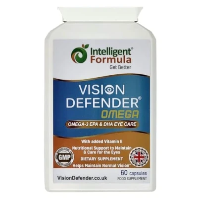 Afbeelding van VISION DEFENDER Omega Oogsupplement: zorg en verlichting voor droge ogen, verbetering van de gezondheid ogen 1000 mg pure 3 visolie met hoge sterkte (400 EPA, 200 DHA per capsule) + vitamine E (60 softgels) gemaakt in het VK