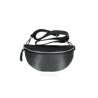 Afbeelding van Leren heuptas in bollige look ritssluiting lederen etui dikke heup band ZWART kleur