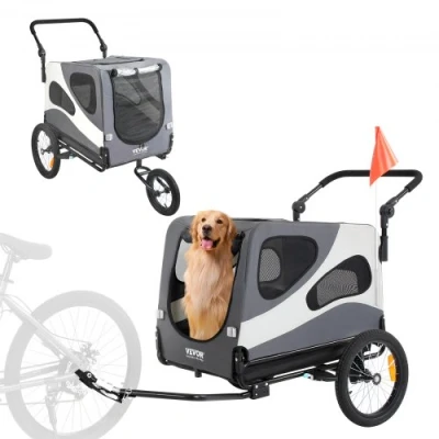Afbeelding van VEVOR hondenfietskar, draagvermogen tot 45 kg, 2 in 1 fietsendrager voor kinderwagen, eenvoudig opvouwbaar wagenframe met snelontgrendelingswielen, universele fietskoppeling, reflecterend