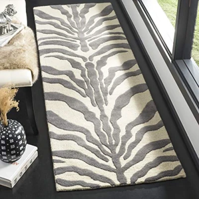 Afbeelding van SAFAVIEH Cambridge Collection Zebra vloerkleed voor woonkamer, eetkamer, slaapkamer, laagpolig, in ivoor en donkergrijs, 76 x 244 cm