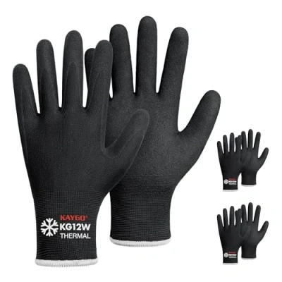 Afbeelding van KAYGO Nitril werkhandschoenen, 3 paar, gecoat, thermische voering voor mannen en vrouwen, grip behendigheid, koude bouw, vriezer, autolagers, KG12W (zwart, XL, maat 10)