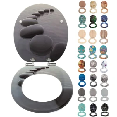 Afbeelding van Wc bril met softclosemechanisme, hoogwaardige en stabiele antibacteriële toiletten, mdf houten kern, kwaliteit, eenvoudige montage, zwart