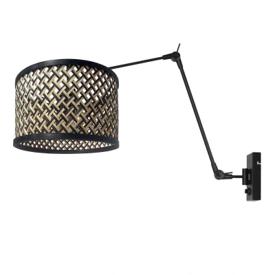 Afbeelding van Steinhauer Wandlamp Prestige Chic zwart met bamboe kap 3794ZW