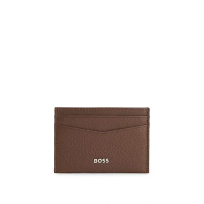 Afbeelding van BOSS Leren kaarthouder New Crosstown Card Holder Medium Brown bruine