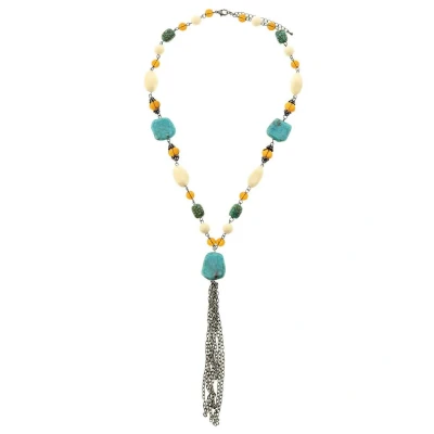 Afbeelding van Behave Ketting met turquoise en bruine kralen lange hanger