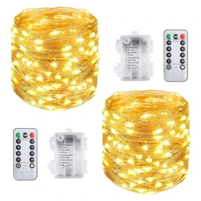 Afbeelding van Vicloon LED Fairy Lights, 2 stuks 10 M 100 LEDs Warm Wit Lichtjesslinger, Waterdicht IP65 koperdraad licht voor tuinen huizen bruiloft kerstfeest, batterij Indoor Lights