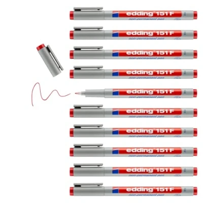 Afbeelding van edding 151 F non permanente pen blauw 10 pennen ronde punt 0.6 mm schrijfstift voor glas, kunststof, folie en gladde oppervlakken sneldrogend, met water corrigeerbaar