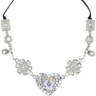 Afbeelding van Behave Ketting zilverkleur met stenen hanger hart en roos