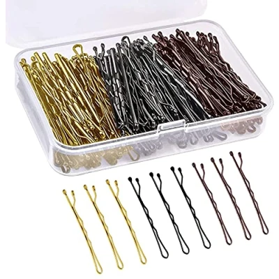 Afbeelding van 150 stuks Bobby Pins, haarspeldjes, haargrepen Kirby Grips voor vrouwen, haarstylingspelden met opbergdoos (zwart &amp; blond en bruin)