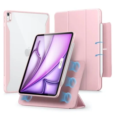 Afbeelding van ESR Hoes voor iPad Air 13 inch M2 2024, afneembare magnetische hoes, Pencil Pro/Pencil USB C, verticale en horizontale houder, automatische activering/stand by, Serie Rebound 360, roze