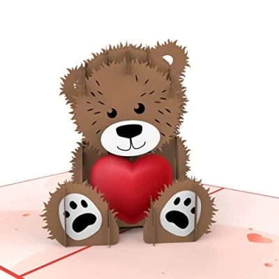 Afbeelding van MOKIO® Pop Up Kaart Teddy met Hart 3D cadeaukaart voor een Verjaardag, Valentijnsdag, Huwelijksverjaardag of Jubileum, &quot;Ik houd van je&quot; teddybeer wenskaart envelop