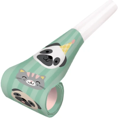 Afbeelding van Amscan Feesttoeter Hello Pets 30 Cm Papier Groen 8 Stuks