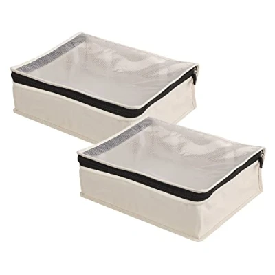 Afbeelding van Household Essentials 3321 1 Cedarline natuurlijk katoenen canvas sweater met ritssluiting opbergtas voor kasten en onder het bed 2 pack