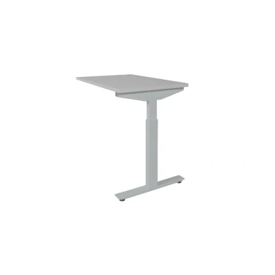 Afbeelding van Linesto Plus aanbouwtafel, hoogte instelbaar (65 85cm) met 80x60cm licht grijs 25mm blad en aluminium (RAL9006) t poot frame rechte tenen