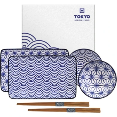 Afbeelding van Tokyo Design Studio Nippon Blue sushi serviesset 6 delig Donkerblauw