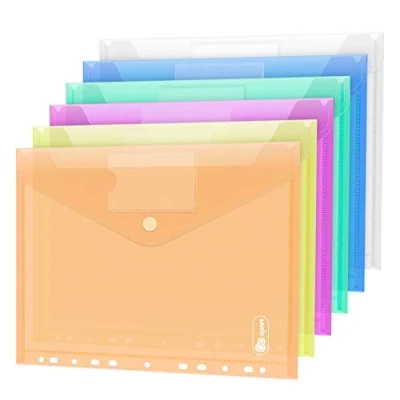 Afbeelding van Pak van 24 documentenvakjes, A4 6 kleuren, zichtvak, A4, documentenvakken, portefeuilles, tasjes voor het organiseren documenten, met gatrand klittenband en etiketvak.