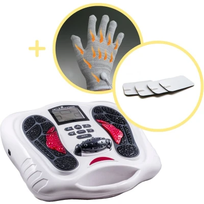 Afbeelding van BioEnergiser Circulation Maxx Leg Revitaliser Voetmassage Bloedcirculatie Apparaat EMS Elektrische Spierstimulator Incl. 8 zelfklevende Pads en 2 handschoenen voor massage van rug, benen, schouders / simulatie spieren zenuwen in de handen