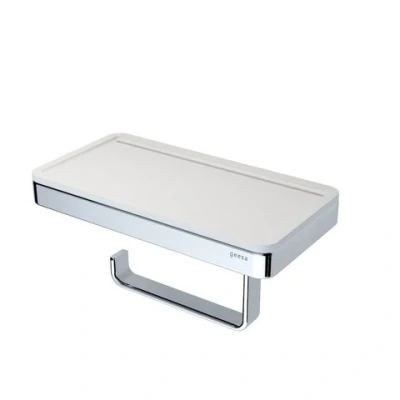 Afbeelding van Geesa frame toiletrolhouder met wit planchet plat staf verchroomd messing 210 x 105 108mm lxhxd 918824 02