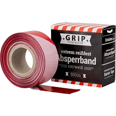 Afbeelding van GRIP Eventbasics Afsluitband, rood wit, 500 m x 70 mm, HDPE, extreem scheurvast, niet klevend, in praktische afroldoos voor het afschermen en markeren van gevarenzones