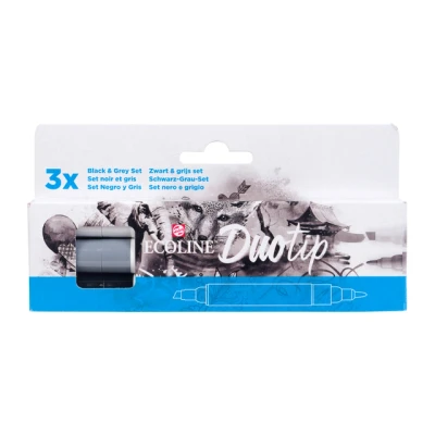 Afbeelding van Duotip marker Ecoline zwart &amp; grijs set 3 kleuren