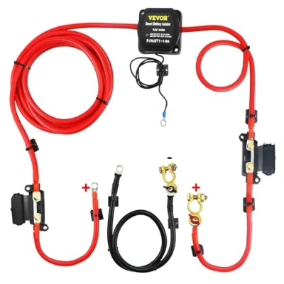 Afbeelding van VEVOR Spanningsgevoelige relaisset, 12 V, 140 A, dubbele accu isolatorset, batterijrelais, gesplitst opladen, universeel, waterdicht, met 6 m batterijkabel, voor mountainbike, UTV, vrachtwagen,
