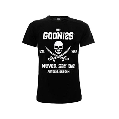 Afbeelding van Goonies Officieel T shirt Never Say Het Zwart Schedel Schedel, zwart., M