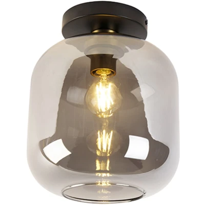 Afbeelding van QAZQA Design plafondlamp zwart met goud en smoke glas Zuzanna