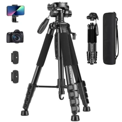 Afbeelding van JOILCAN camerastatief voor Canon Nikon, 74 inch lichtgewicht DSLR statief met afneembare kop en universele telefoonhouder, versterkt aluminium hoog vlog live streaming max.