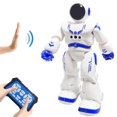 Afbeelding van HUSAN RC robot voor kinderen, interactieve intelligente robot, programmeerbare infraroodbediening, zang, dansrobot, gevoel van gebaren, speelgoed kinderen (blauw)