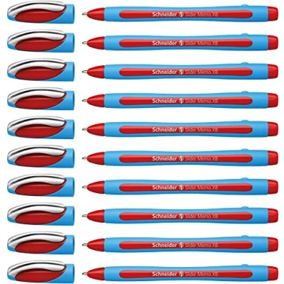 Afbeelding van Schneider Slider Memo XB balpen (met dop, lijndikte: XB, schrijfkleur: rood) pak van 10