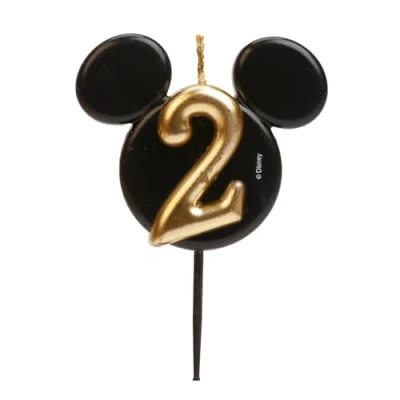 Afbeelding van dekora Mickey Mouse Verjaardagskaars Disney Kaarsen Geurloze Paraffine Was Verjaardagsdecoratie met Zwarte en Gouden Oren Grootte 8,5 cm Nummer 2