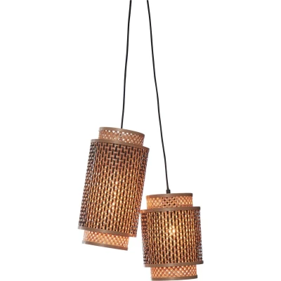 Afbeelding van Good&amp;Mojo Hanglamp Bhutan Bamboe 2 Kappen Naturel Zwart 38x18x45cm