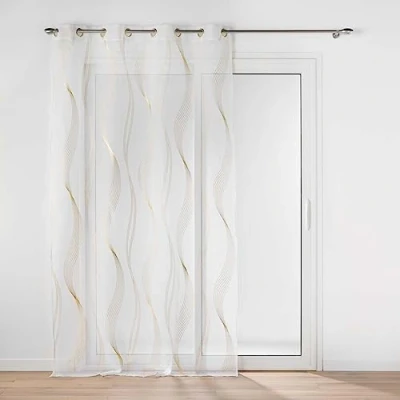 Afbeelding van Douceur d&#039;Intérieur Elona ooggordijn, doorschijnend (140 x 240 cm), goud, metallic bedrukte Sablé voile