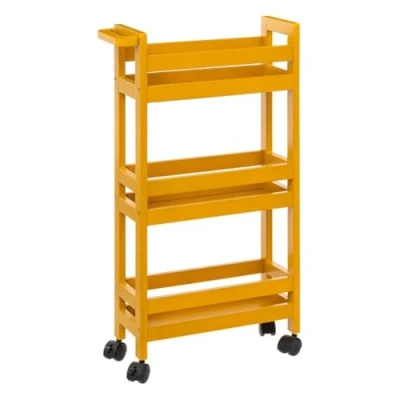 Afbeelding van 5Five Keuken of badkamer trolley 3 laags geel D15 x B40 H75 cm mdf hout met wielen Opberg