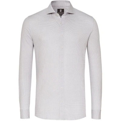 Afbeelding van Desoto Essential Overhemd Hai Piqué Pied De Poule Beige maat 39 Heren Overhemden Casual Print met Slim fit Pasvorm Katoen