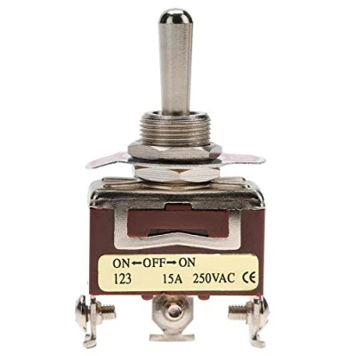 Afbeelding van 3 polige tuimelschakelaar SPDT met standen, 250 VAC 15 A ON OFF momentane aansluiting 12 mm