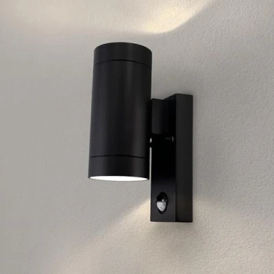 Afbeelding van Ledvion Wandlamp, Buitenlamp Met Bewegingssensor, Tuinverlichting, Wandlamp Binnen, LED Lamp, IP54, GU10 Fitting, Up &amp; Down Verlichting, Zwarte Lamp