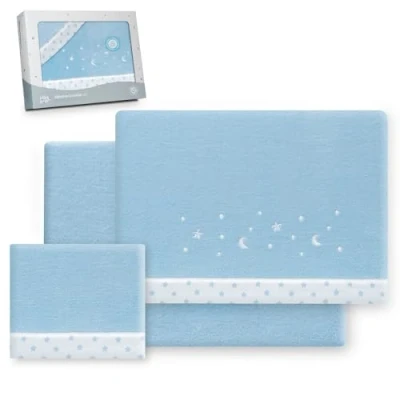 Afbeelding van Interbaby Beddengoedset voor kinderbed, 60 x 120 cm, 100% polyester, warm, inclusief hoeslaken, dekbedovertrek en kussensloop, ideaal de winter, sterrenmaan, blauw