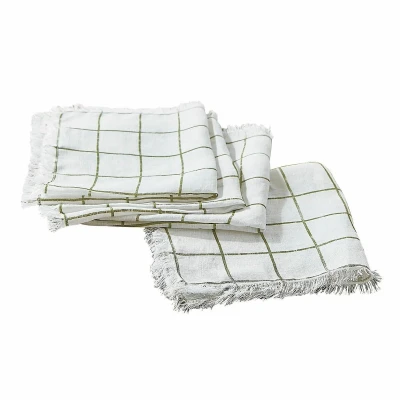 Afbeelding van LOBERON 4 delige set servetten Klivento wit/groen