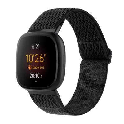 Afbeelding van Fitbit Versa 3/4 &amp; Sense 1/2 Nylon loop bandje Zwart