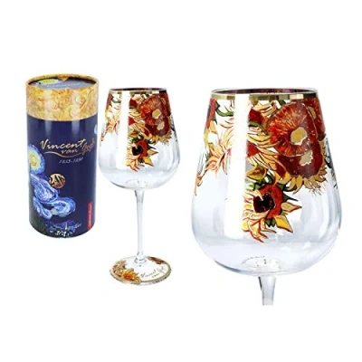 Afbeelding van CARMANI Mooie wijnglazen versierd met &#039;Zonnebloemen&#039; schilderij van Vincent Gogh 450 ml