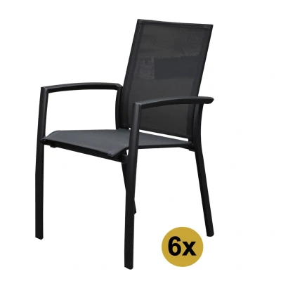 Afbeelding van Set van 6 Malaga stapelbare tuinstoelen antraciet aluminium textileen